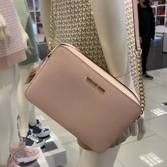 Michael Kors Jet Set Item Large East West Zip Crossbody Leather Powder Blush - Picture 12 of 16